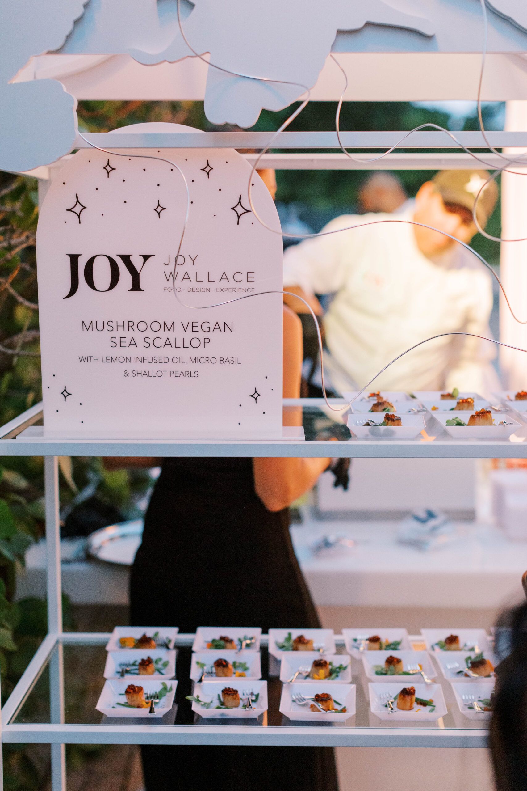 Signage for mushroom vegan sea scallop dish