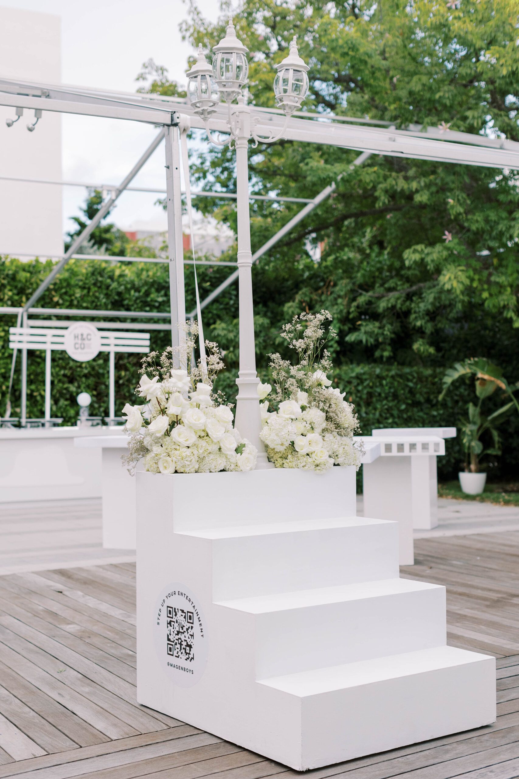 White steps with white florals