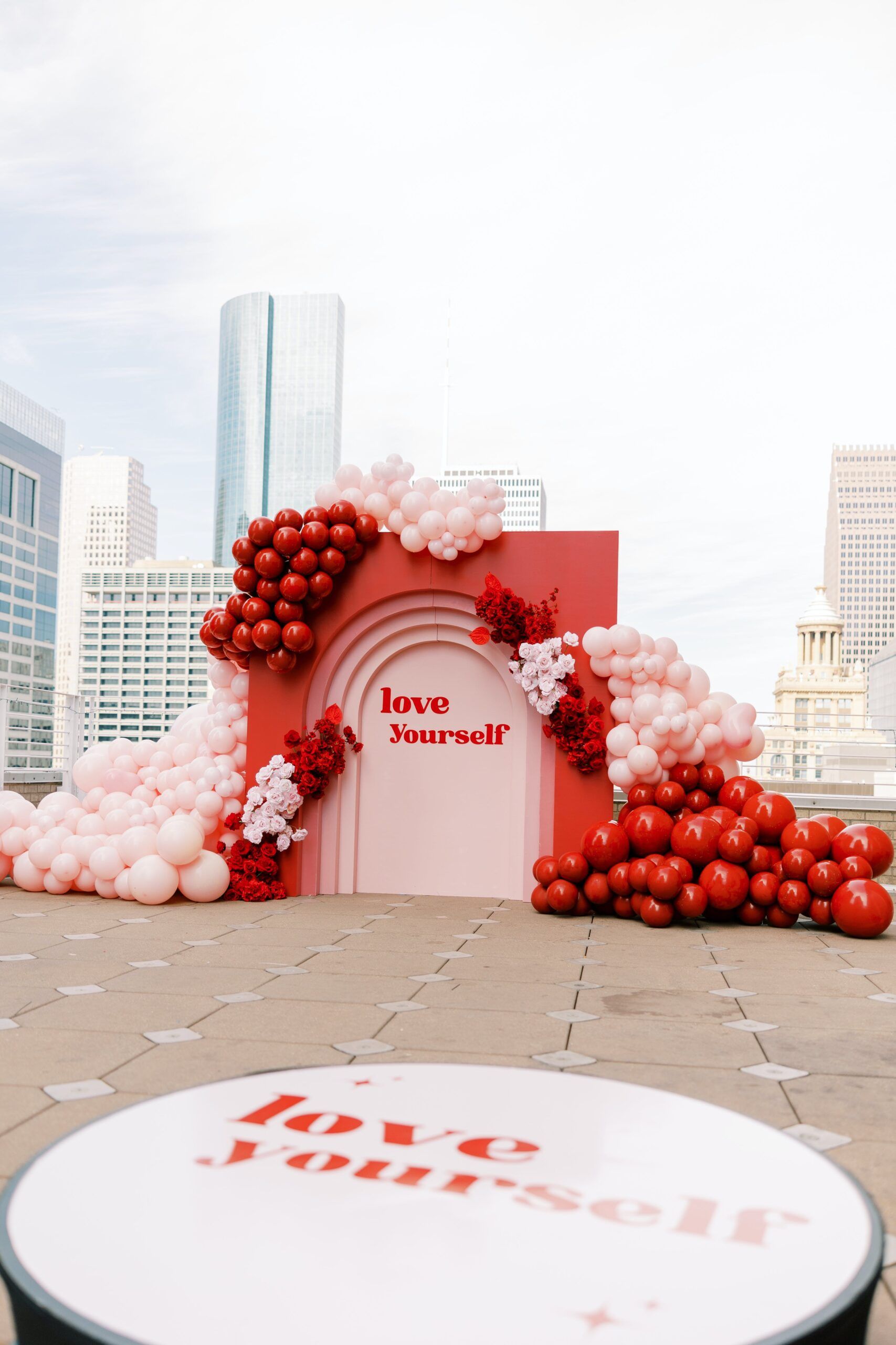 pink décor to go with pink sliders at corporate event