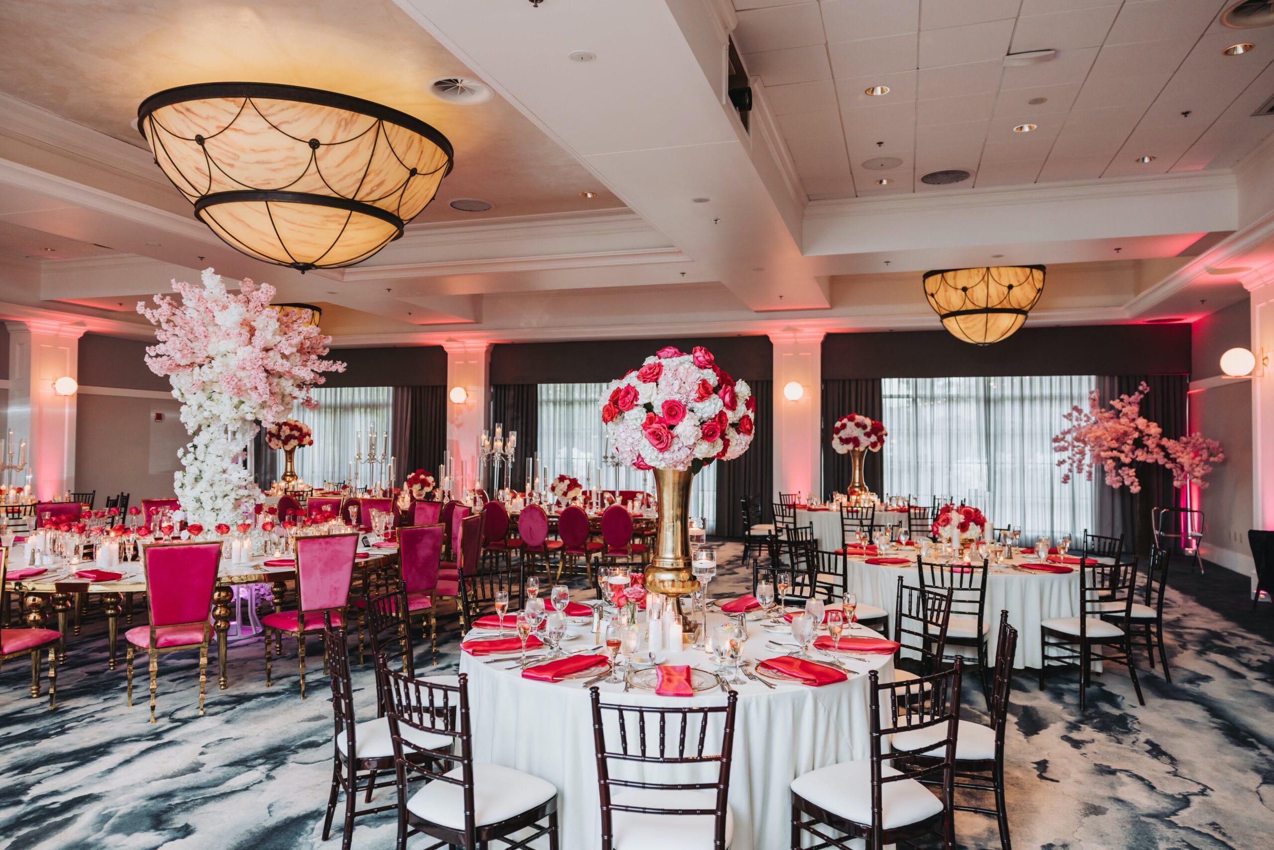 Flowers, Pink, and Luxury Adorn The Tiffany Ballroom For This Upscale Wedding