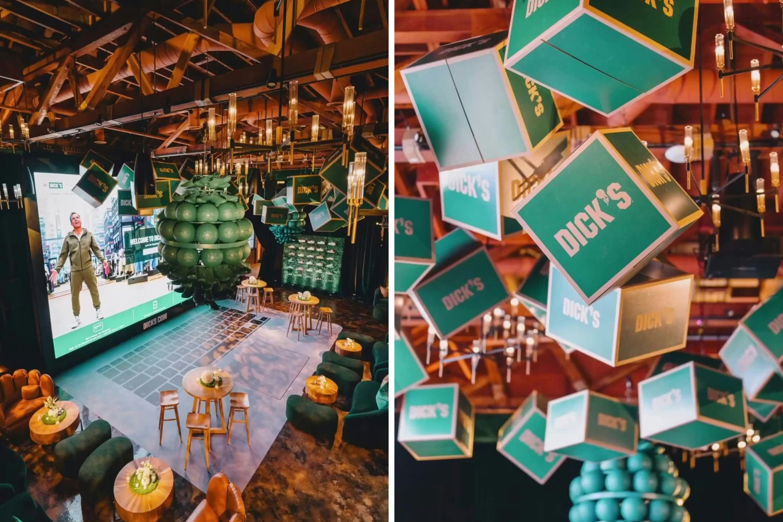 Giant dance floor and stage that looks like a laptop for a corporate event