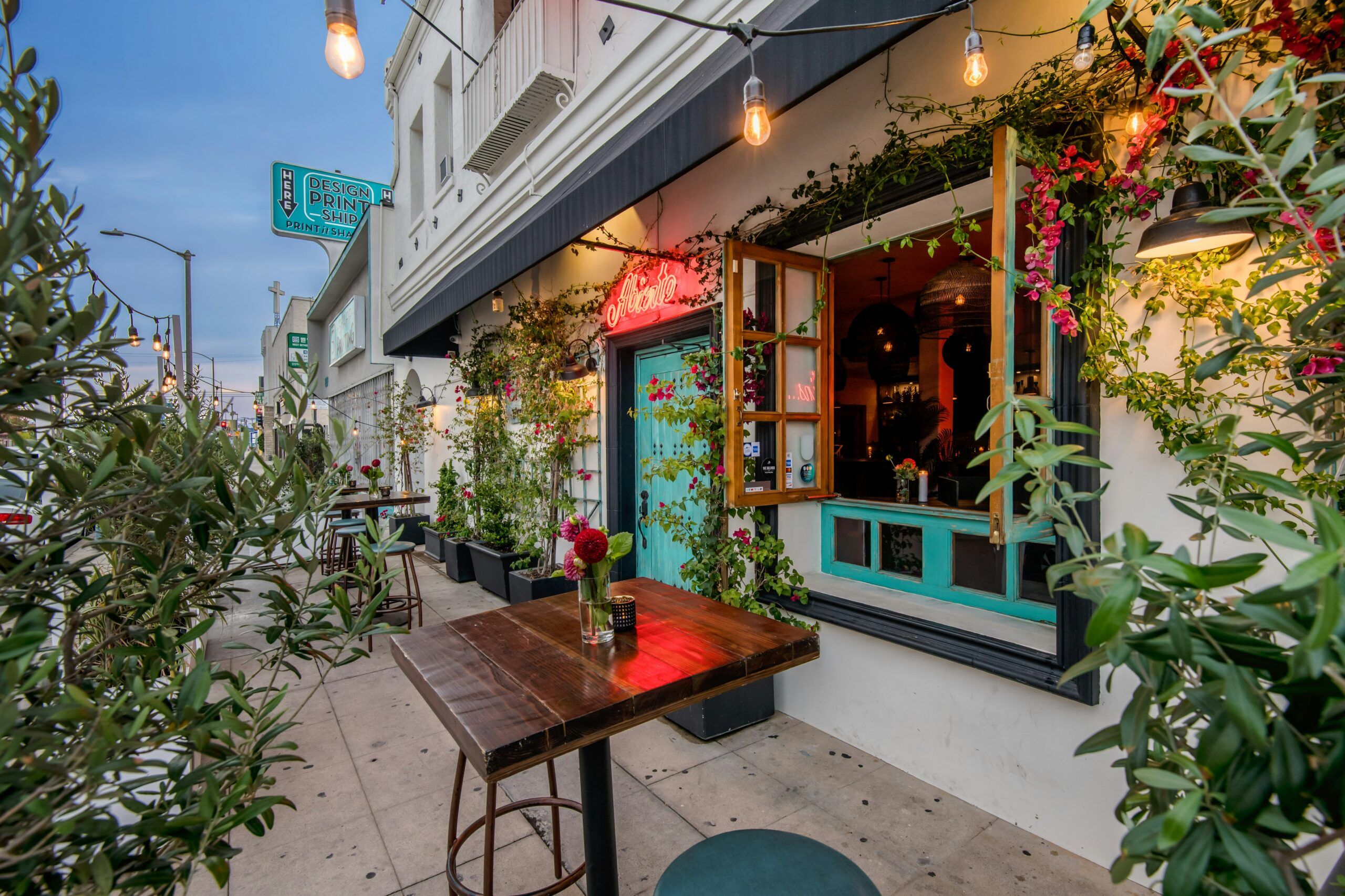 Front Lounge & Patio at Candela La Brea for a birthday dinner locale in Los Angeles