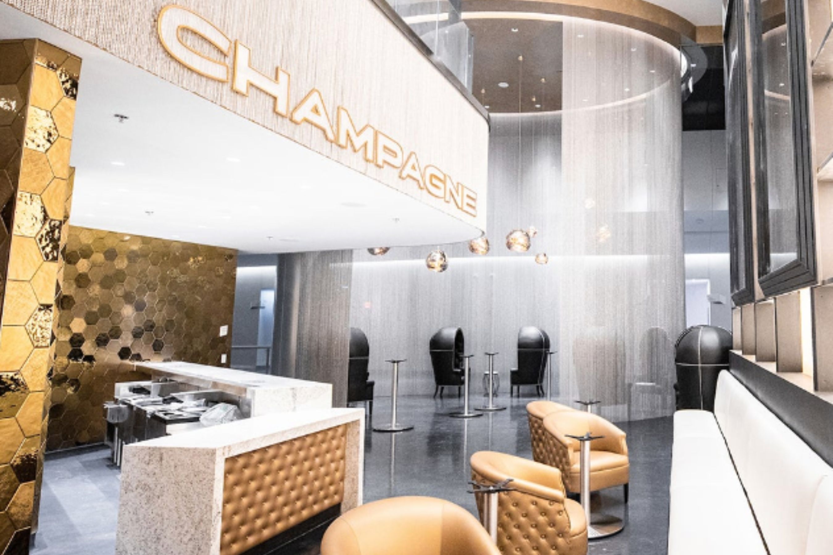 Party room in Champagne Room, part of the Google Suites at SoFi Stadium in Los Angeles.