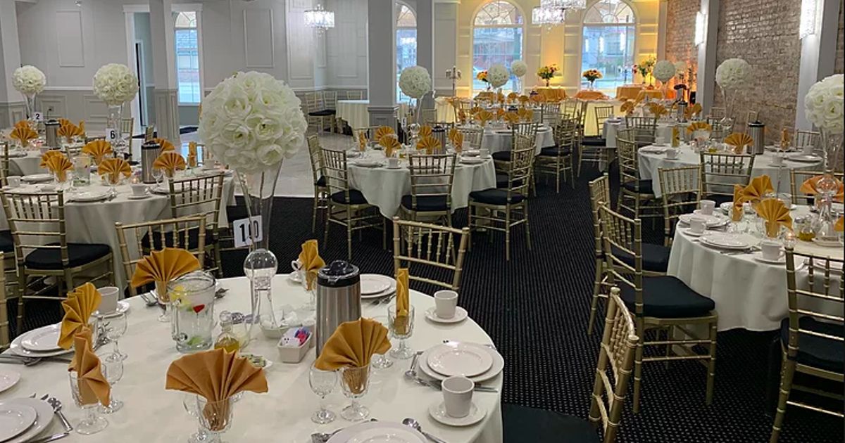 Gala Banquet Hall interior on Milwaukee Avenue in Chicago set up for a large family celebration
