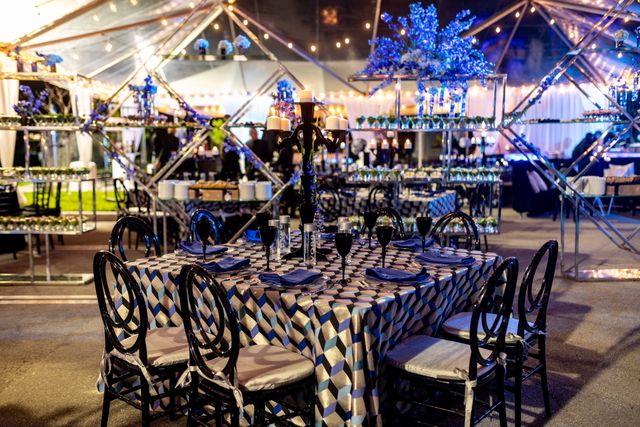 Featured photo from Inside This Modern Corporate Dinner Featuring Mirrored Structures and Blue-Toned Tablescapes in Boca Raton