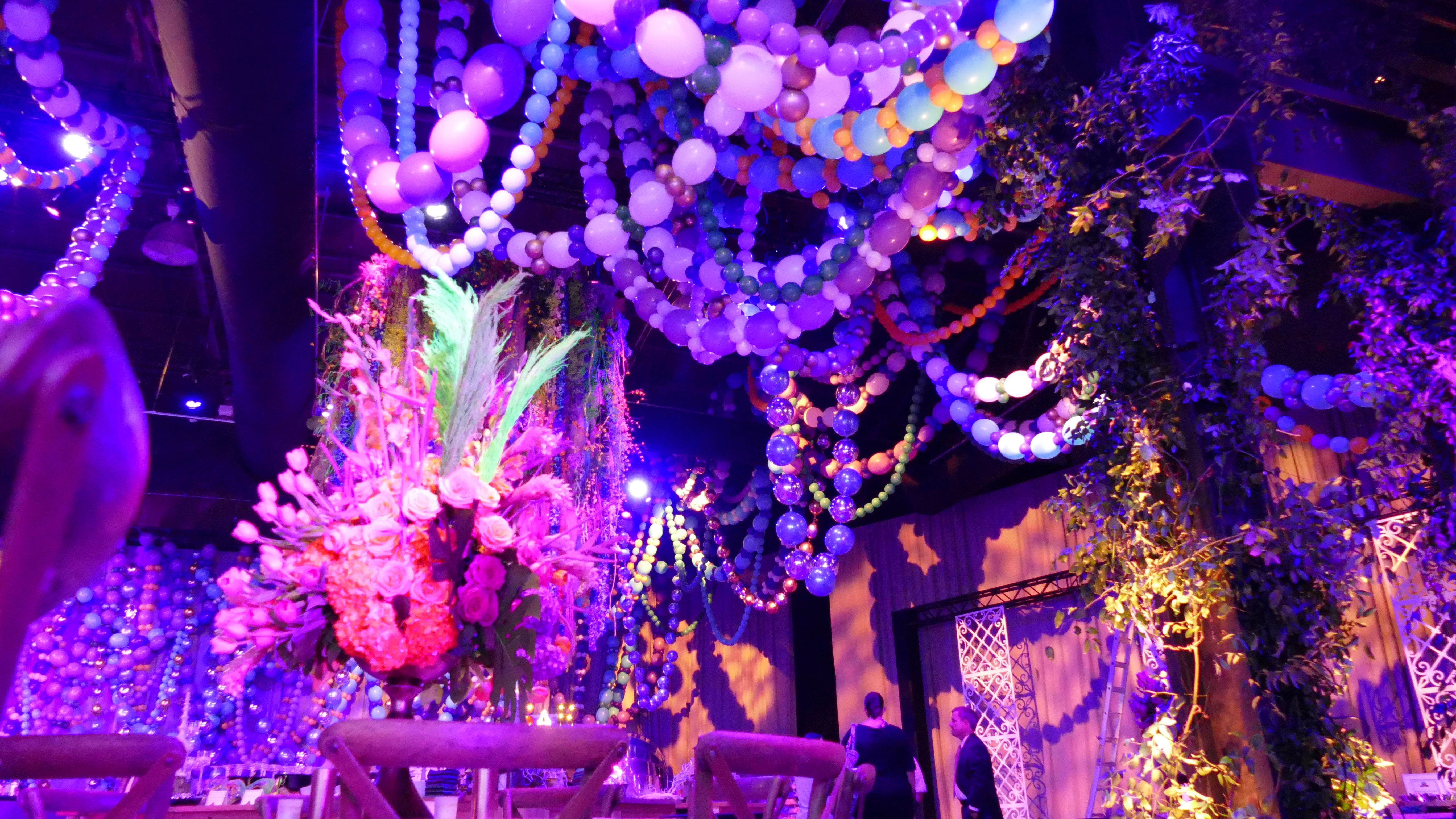 Mardi Gras Bead Installation for Debutant Ball | Badass Balloon Co. |  PartySlate, image size:5472x3080