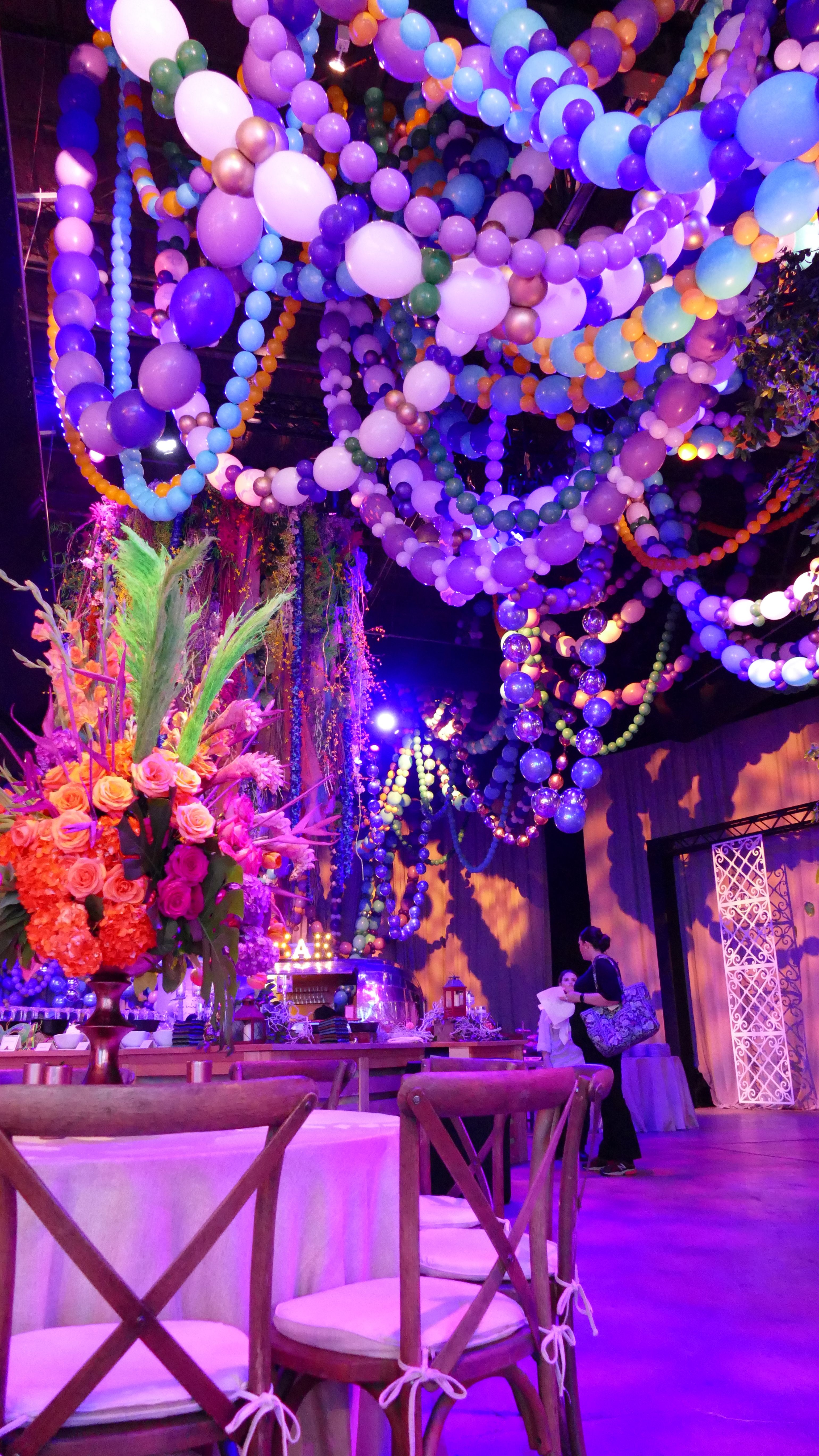 Mardi Gras Bead Installation for Debutant Ball | Badass Balloon Co. |  PartySlate, image size:3080x5472