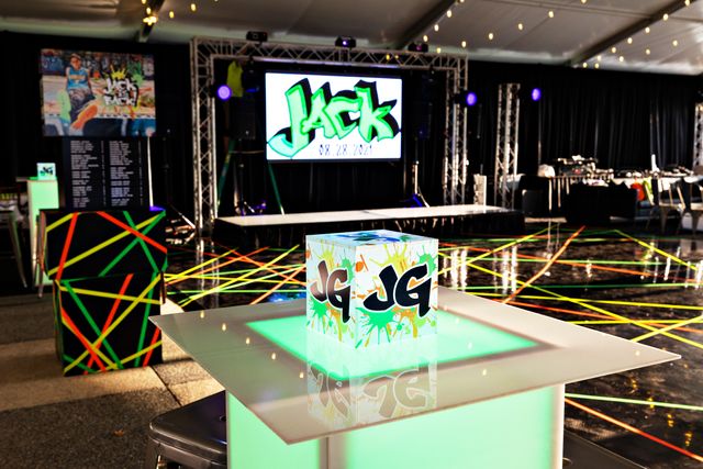 Featured photo from Jack's Graffiti, Neon, Laser, Orange, Green and Black Tented Milestone Event