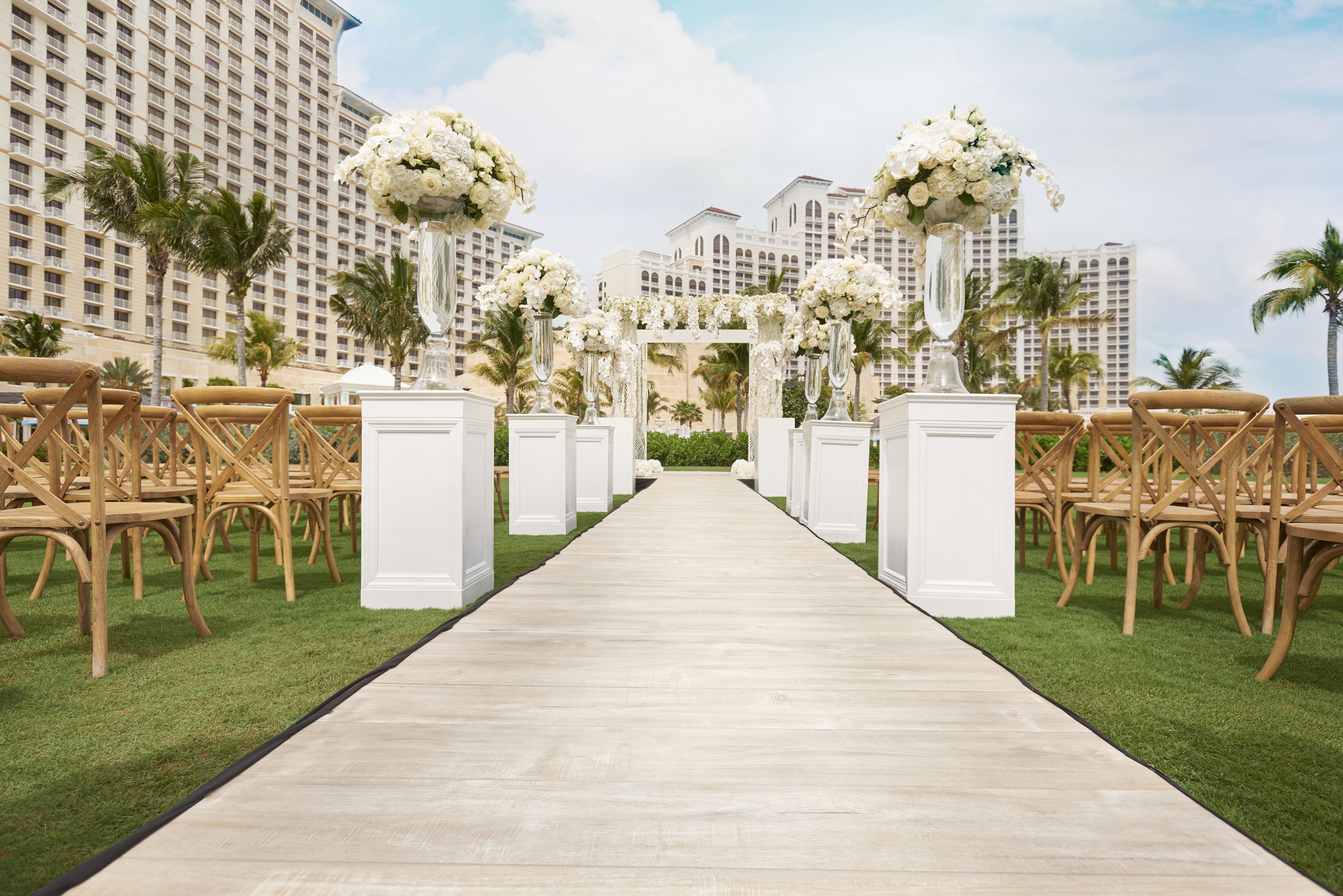 Jasmine Lawn wedding venue at Grand Hyatt Baha Mar with tropical garden ceremony setup
