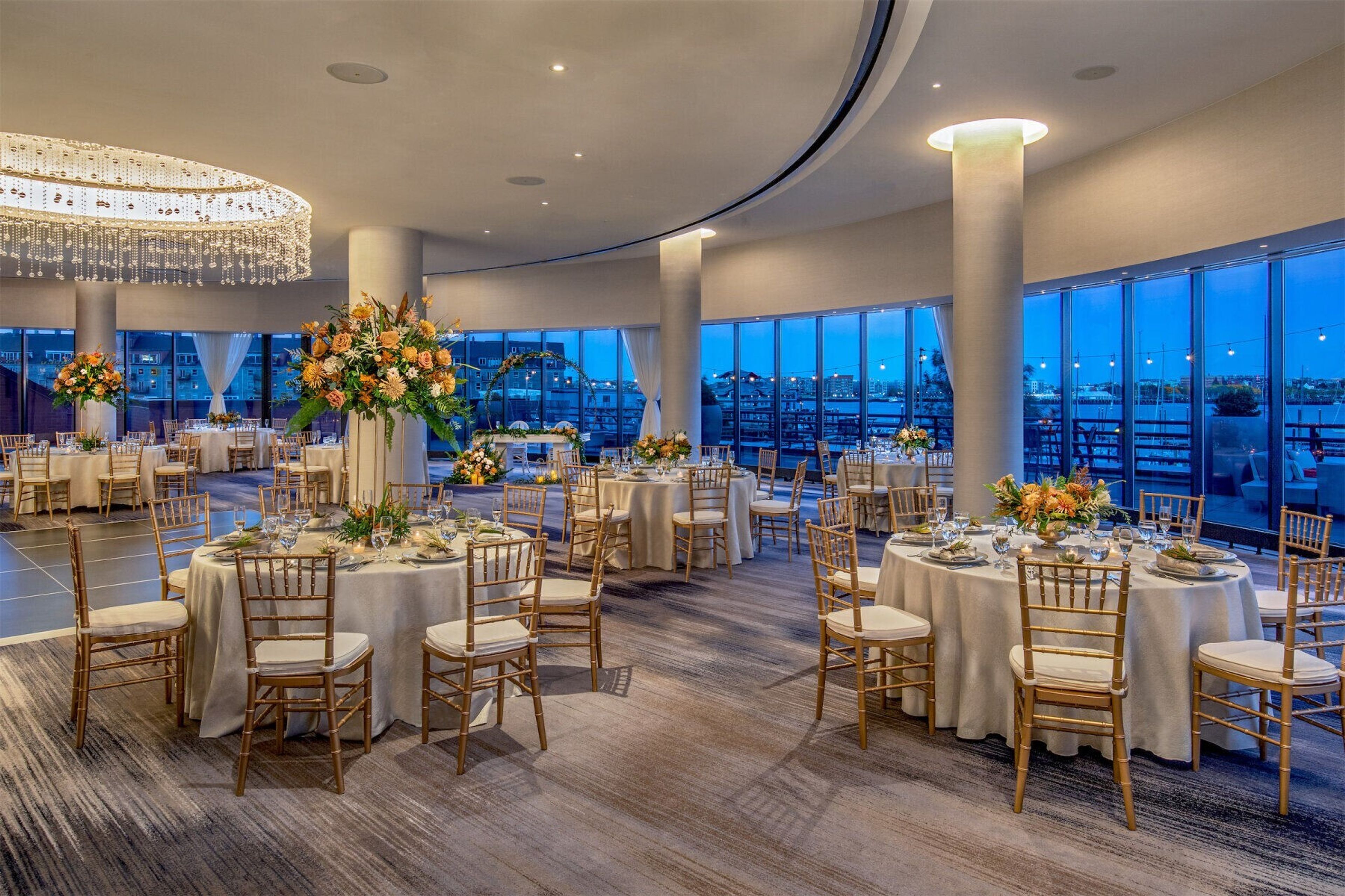 Harbor View Ballroom, an event space at Boston Marriott Long Wharf