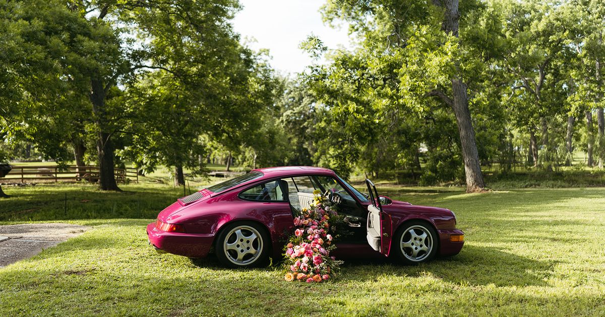 A Floral Drive: Ruby Rose Porsche 964 with Cascading Florals