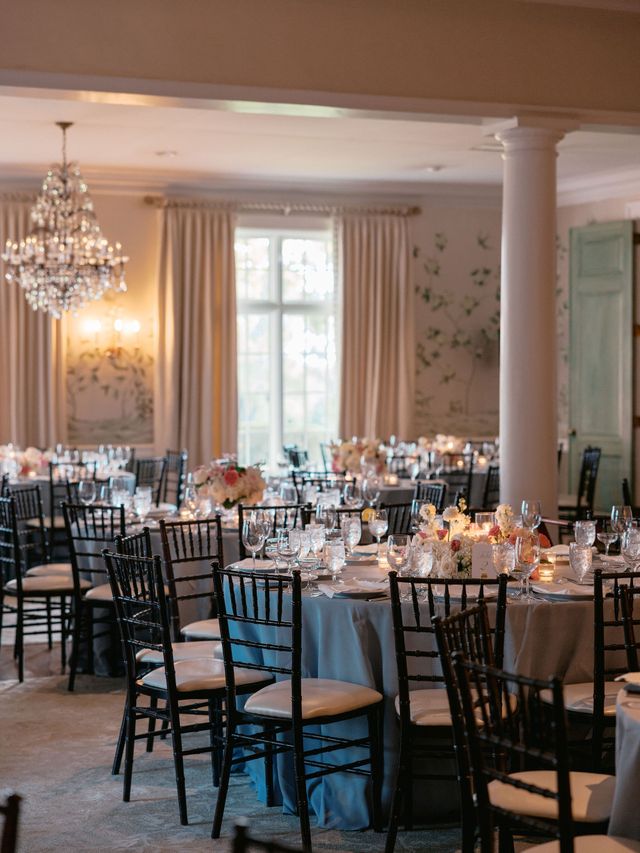Featured photo from Celebrate This St. Louis, MO Wedding with Soft Blue Linens and Classic Ballroom Details