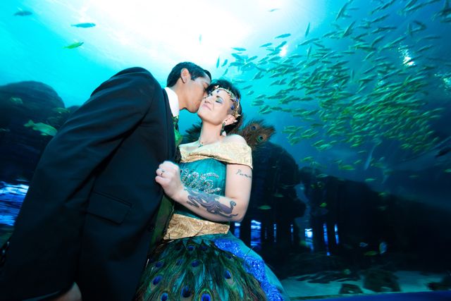 Featured photo from Dive Into this Theatrical Purple, Green, and Blue Aquarium Wedding