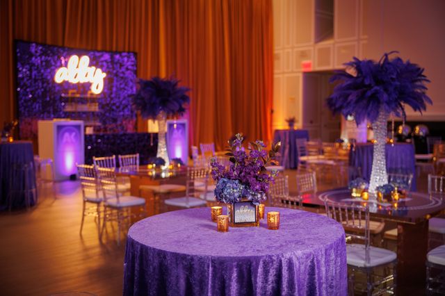 Featured photo from See this Dazzling Bat Mitzvah with a Purple and Gold Palette at the Samuel Riggs IV Alumni Center