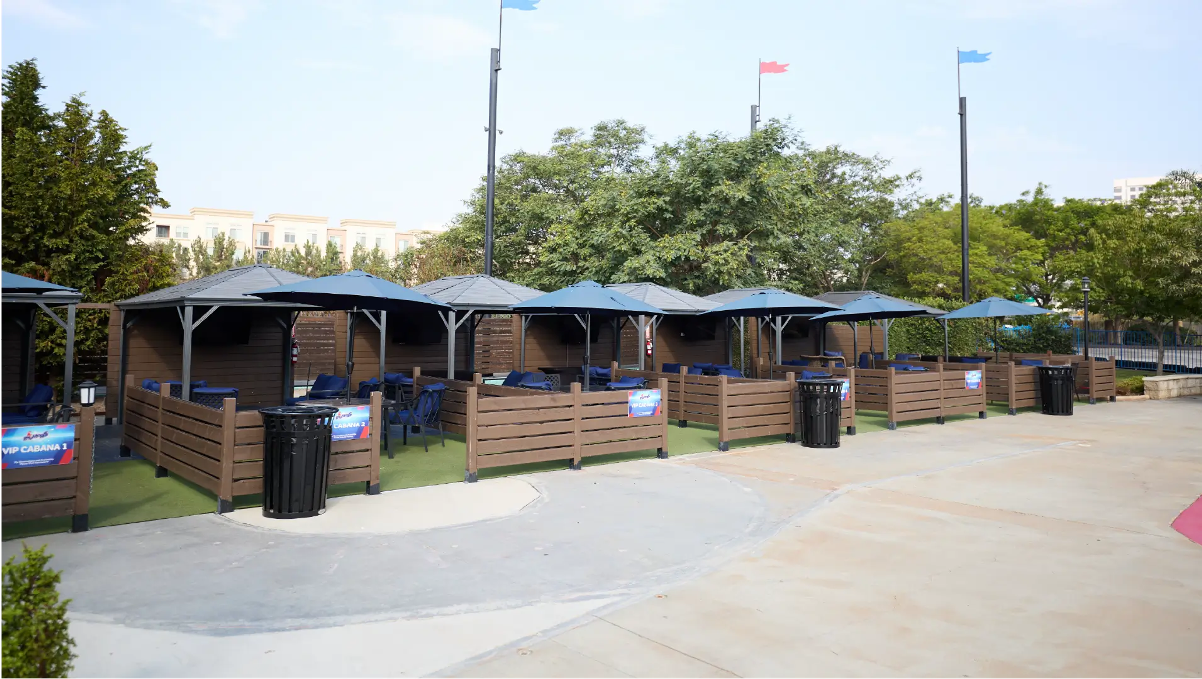 Cabanas, an event space at Boomers! Irvine