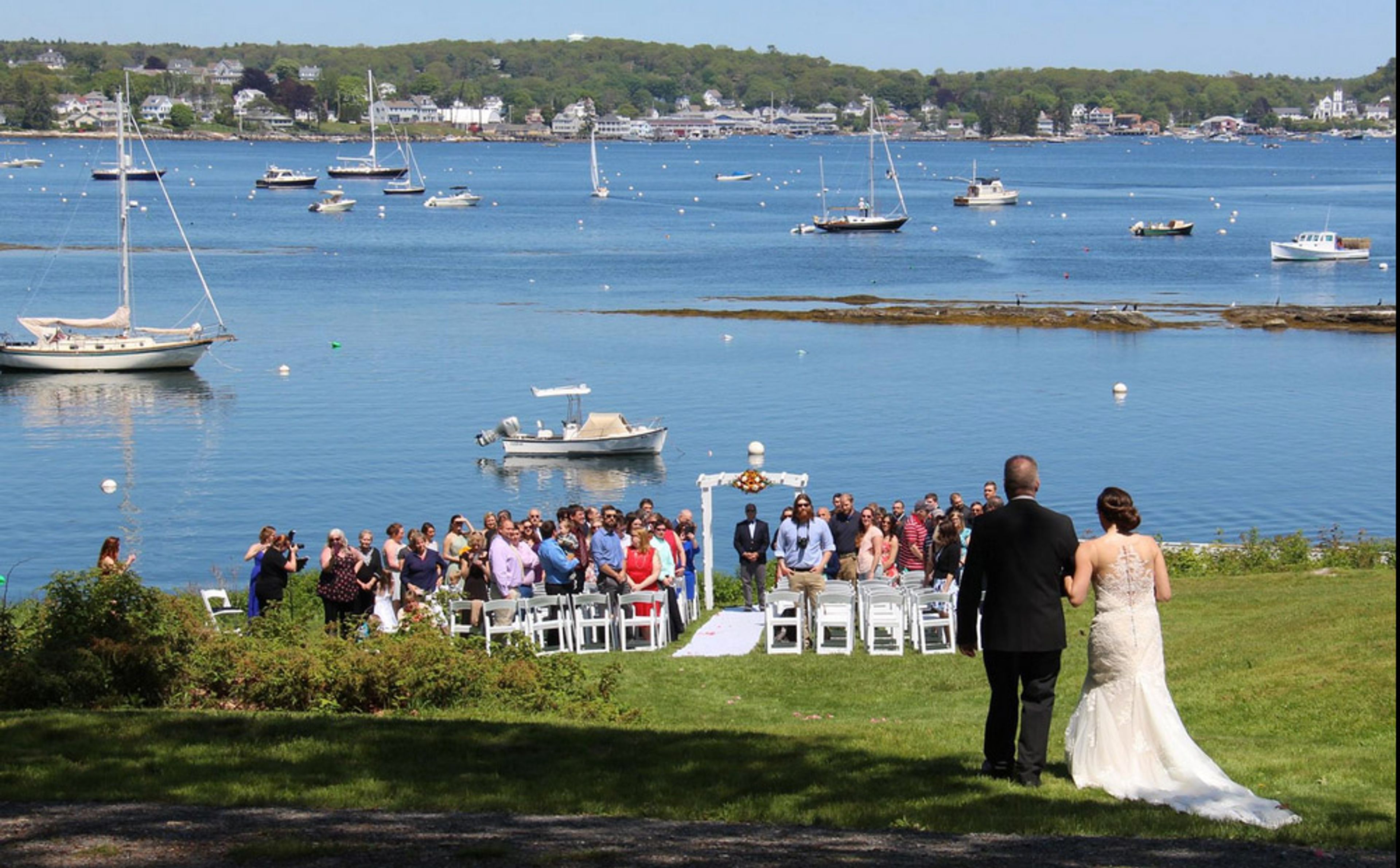 Waterfront Ceremony Lawn, an event space at Harborfields Waterfront Vacation Cottages